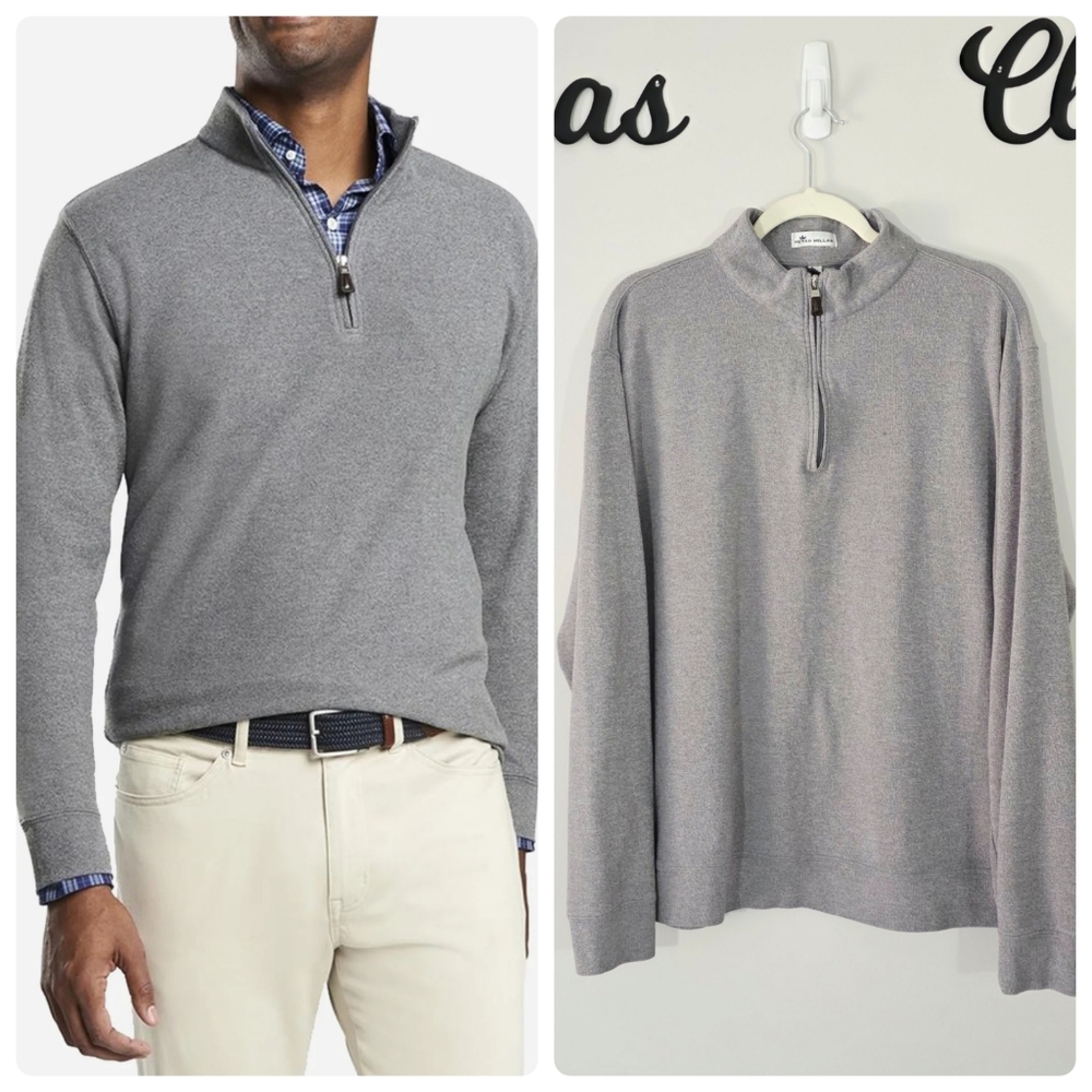 Peter Millar Tri Blend Melange Quarter-Zip Gray Pullover Sweater Size Large